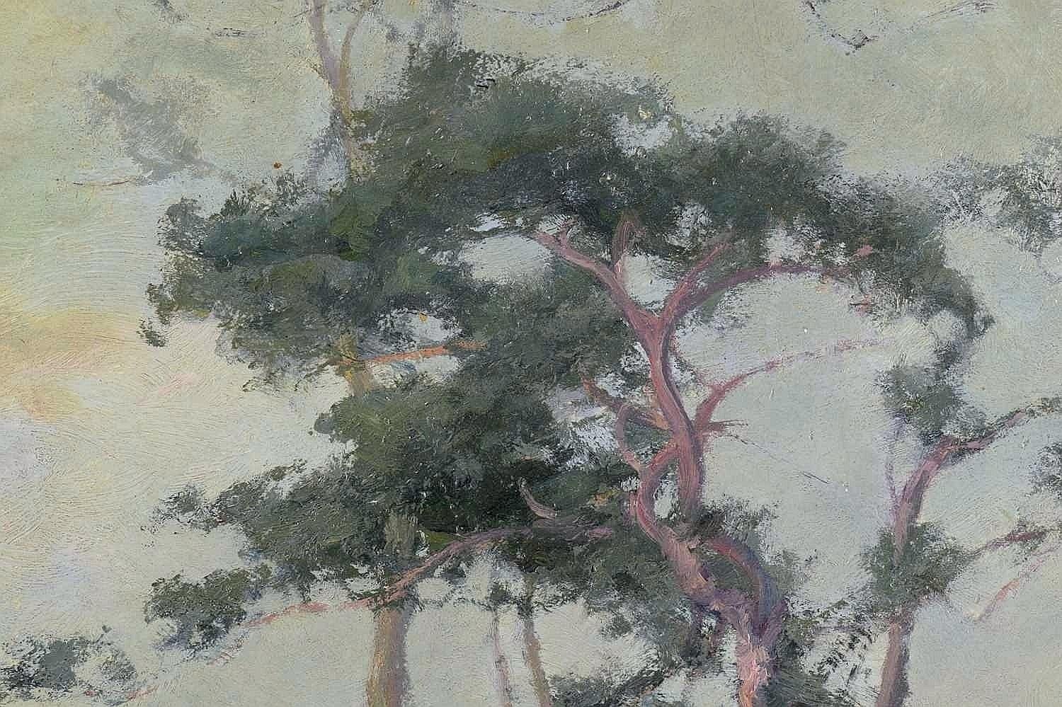 Questo raffinato dipinto impressionista a olio su tavola di Alexander MacLean è stato esposto alla Royal Academy di Londra nel 1925.

Raffigurando il sole che tramonta su un paesaggio costiero, l'opera è romanticamente intitolata 