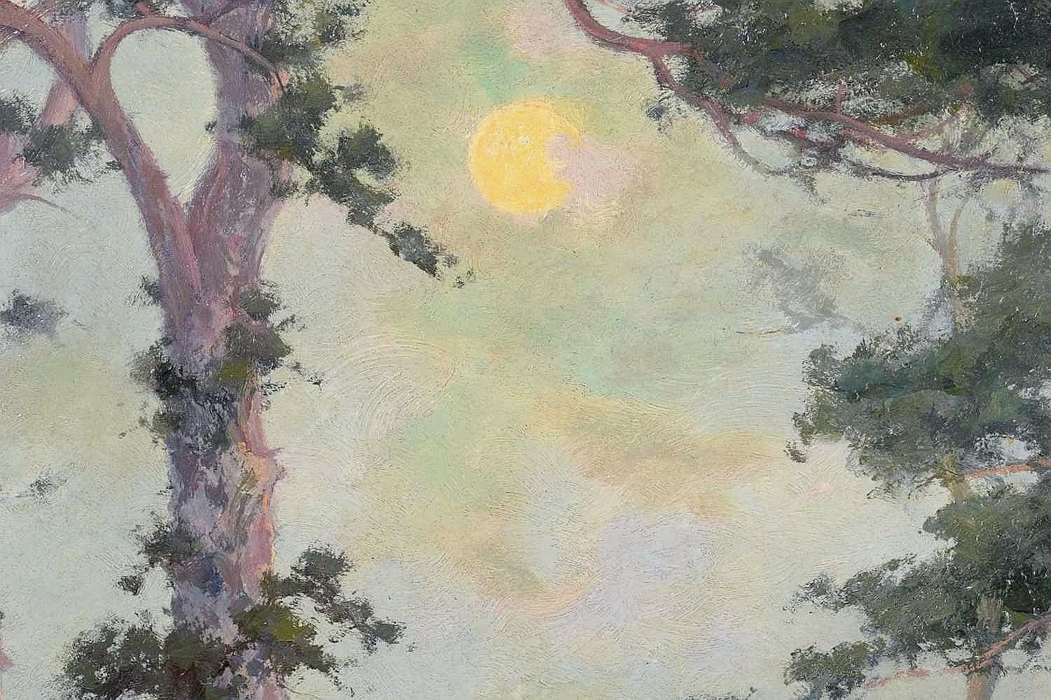 Quando la luna sorge - Pittura ad olio impressionista di un paesaggio costiero al tramonto 1