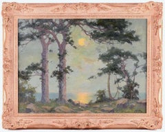 Lorsque la lune s'élève - Peinture à l'huile impressionniste de paysage marin de coucher de soleil