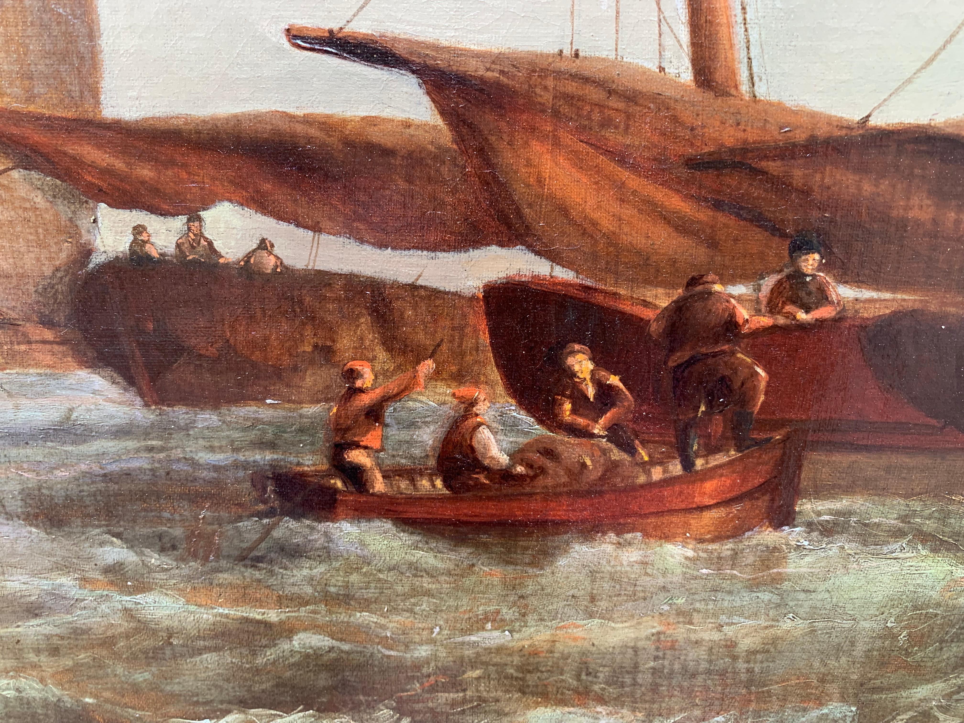 1869 Antique Dutch Large Oil Painting on Canvas by Alexander Matthew Seascape For Sale 10