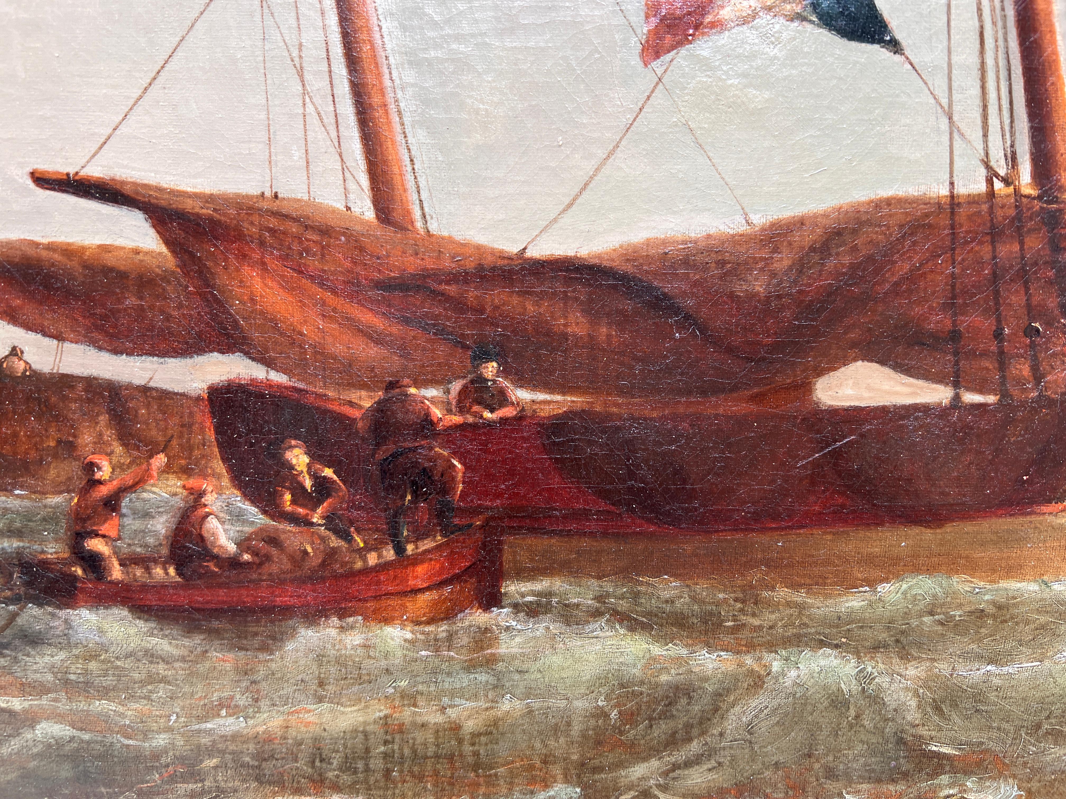 1869 Antique Dutch Large Oil Painting on Canvas by Alexander Matthew Seascape For Sale 5
