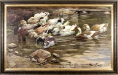 Enten im Weiher (Ducks in the Pond) - Painting, Oil/Canvas, Animals, Naturalism