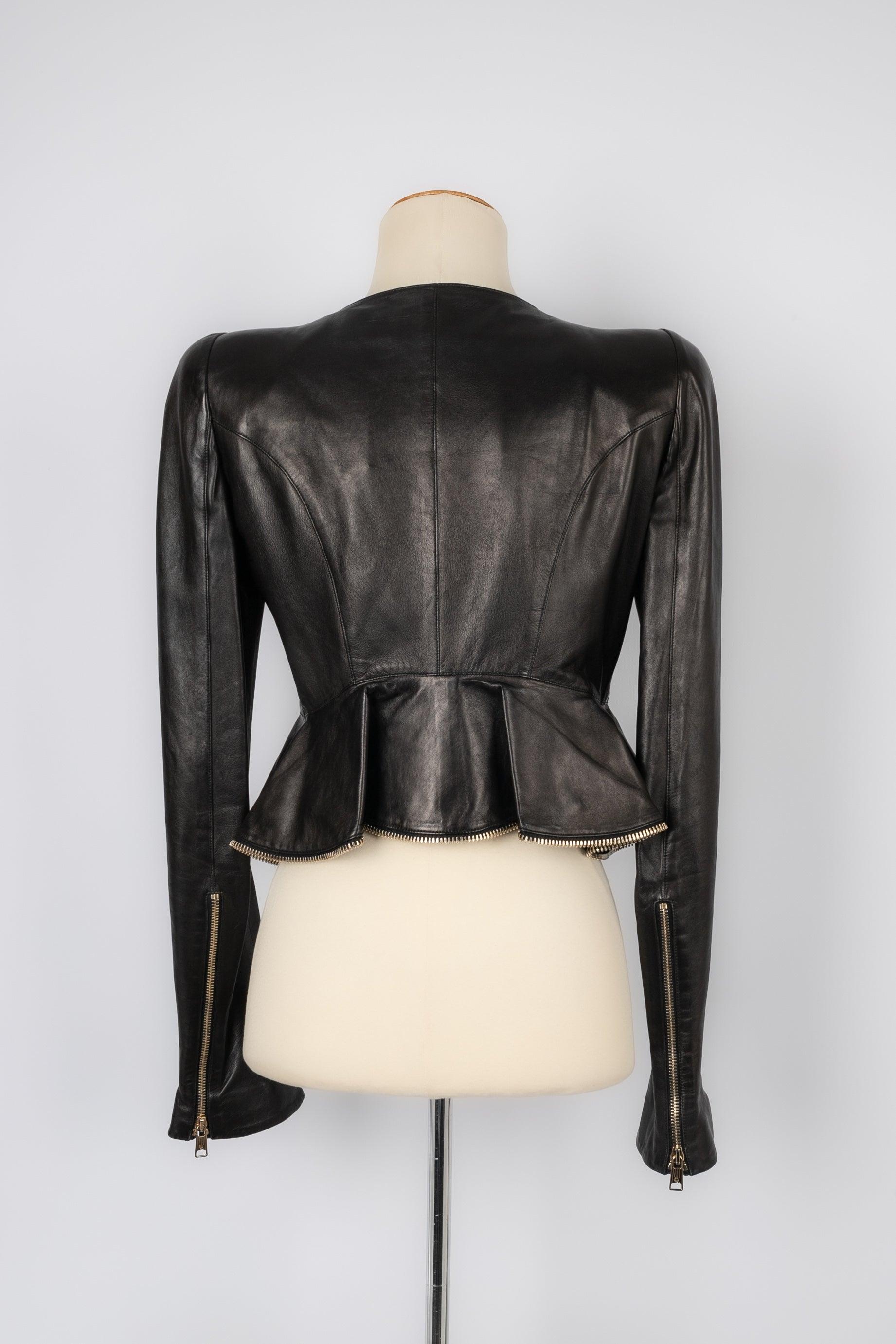 Alexander Mc Queen Black Leather Jacket with Silk Lining In Excellent Condition In SAINT-OUEN-SUR-SEINE, FR