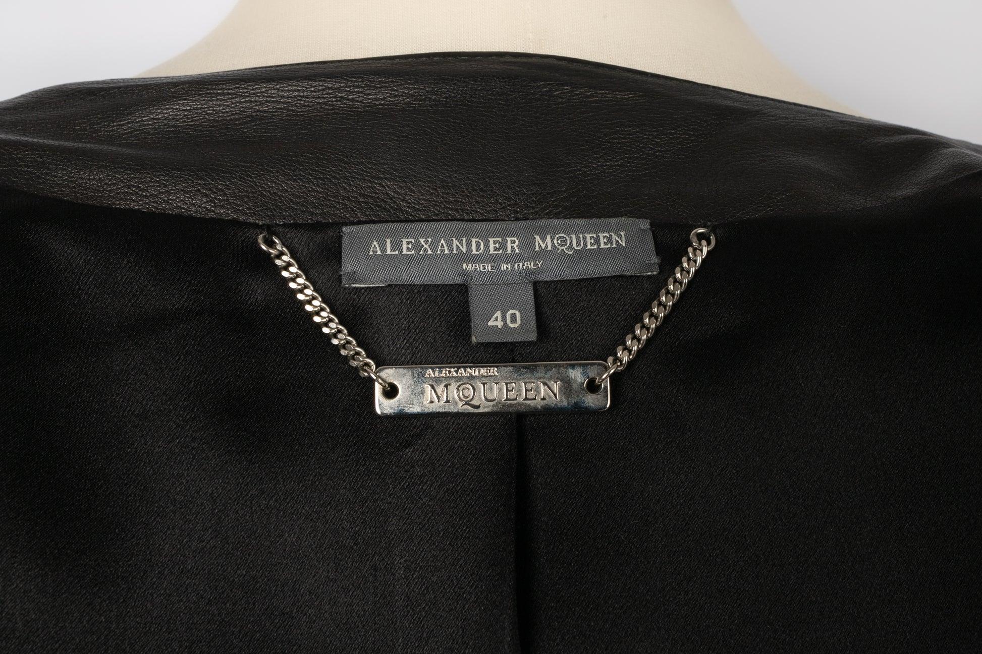 Alexander Mc Queen Black Leather Jacket with Silk Lining 2
