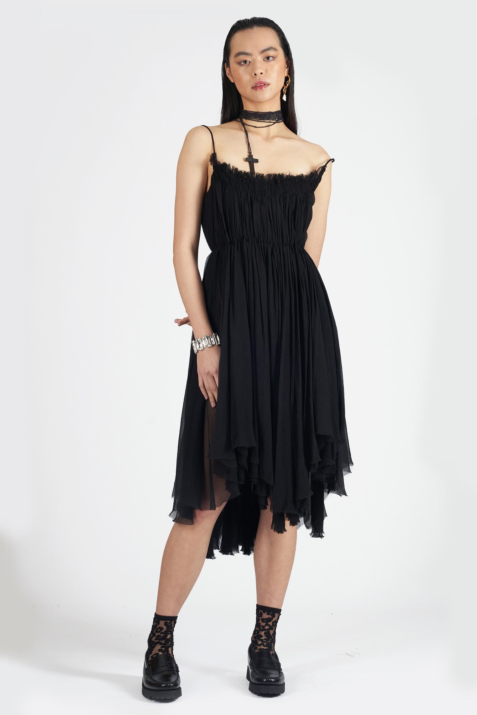 Black Alexander Mc queens Vintage S/S RTW 2003 Harness Silk Dress For Sale