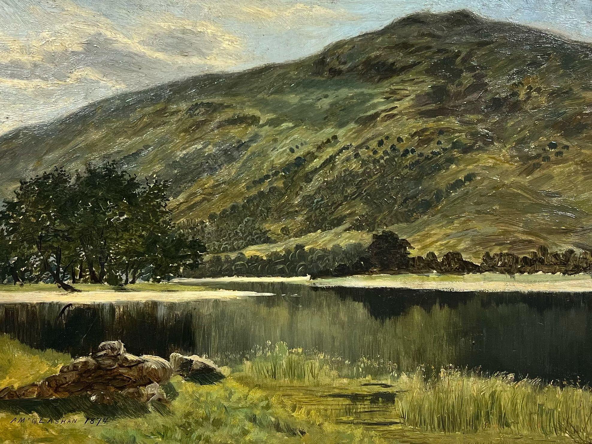 Fine peinture à l'huile écossaise victorienne Loch Achray Highland Mountain Loch Scene  - Painting de Alexander McGlashan