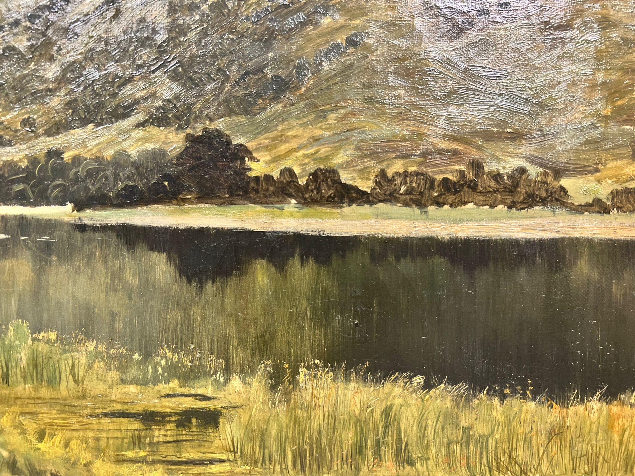 Fine Victorian Scottish Oil Painting Loch Achray Highland Mountain Loch Scene  For Sale 1