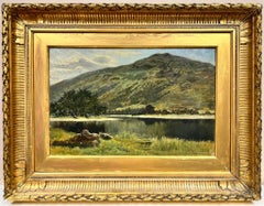 Fine peinture à l'huile écossaise victorienne Loch Achray Highland Mountain Loch Scene