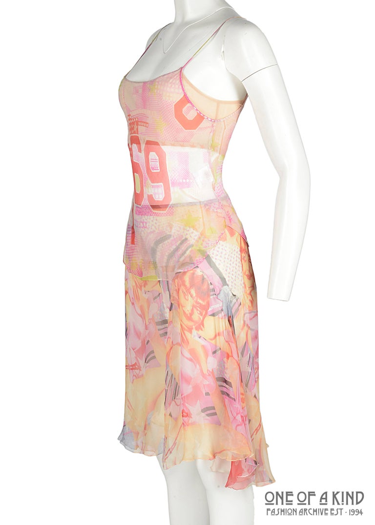 Alexander McQueen, collage print silk chiffon vest and skirt set, ss