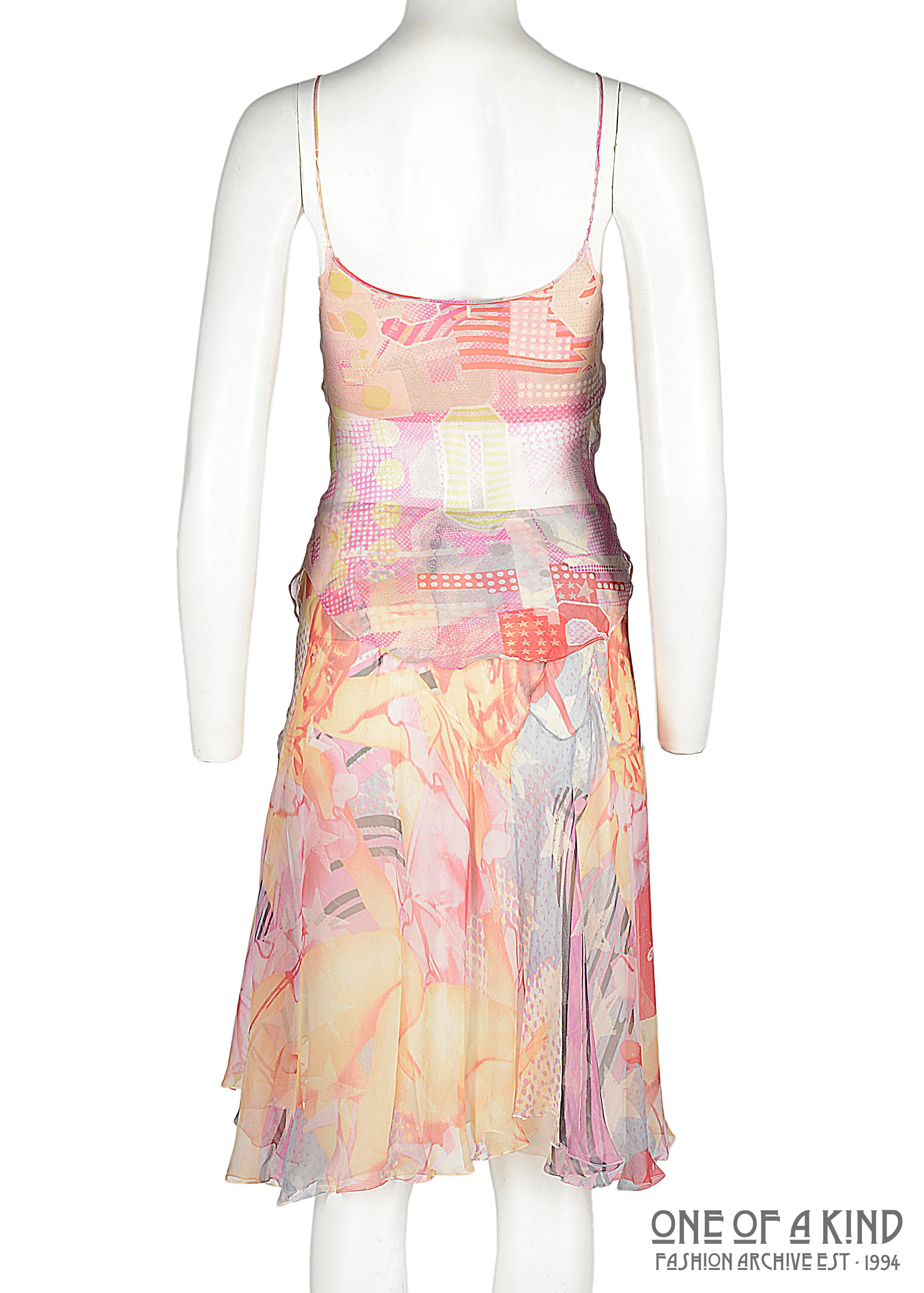 Alexander McQueen, collage print silk chiffon vest and skirt set, ss 2004 In Excellent Condition In London, GB