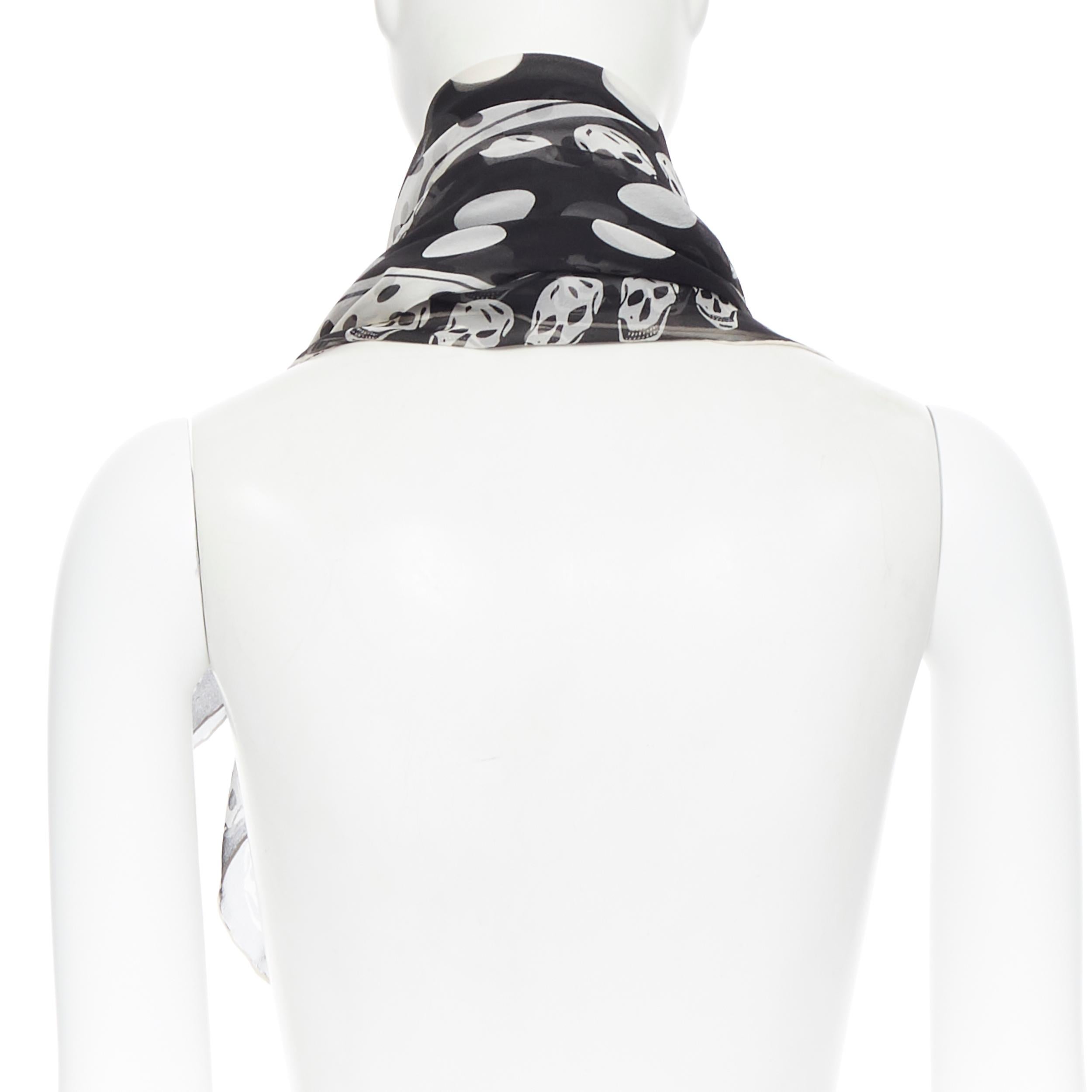 Gray ALEXANDER MCQUEEN 100% black white skull polkadot print scarf