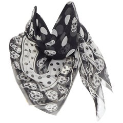 ALEXANDER MCQUEEN 100% black white skull polkadot print scarf