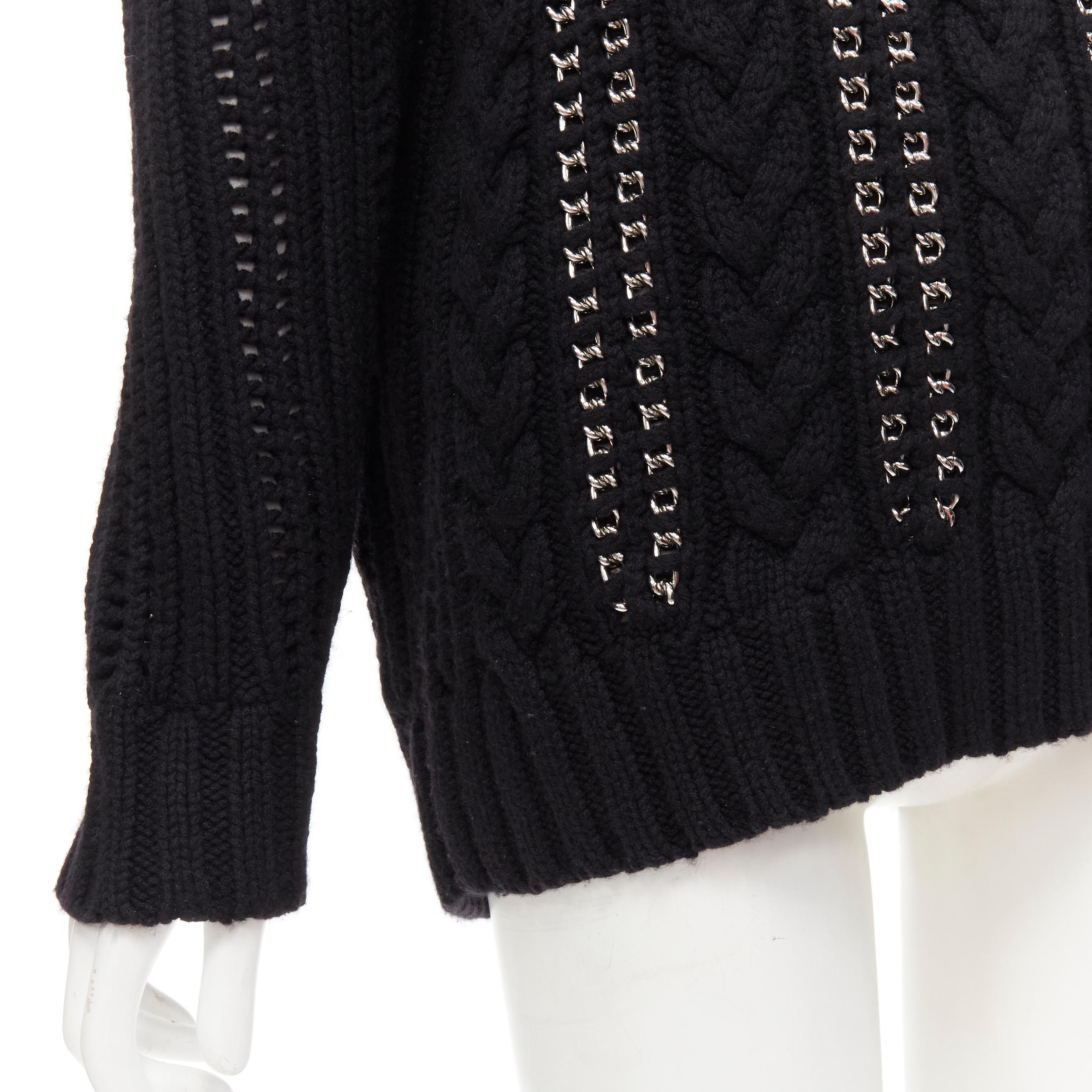 Women's ALEXANDER MCQUEEN 100% cashmere black silver chain cable knit cut out sweater M