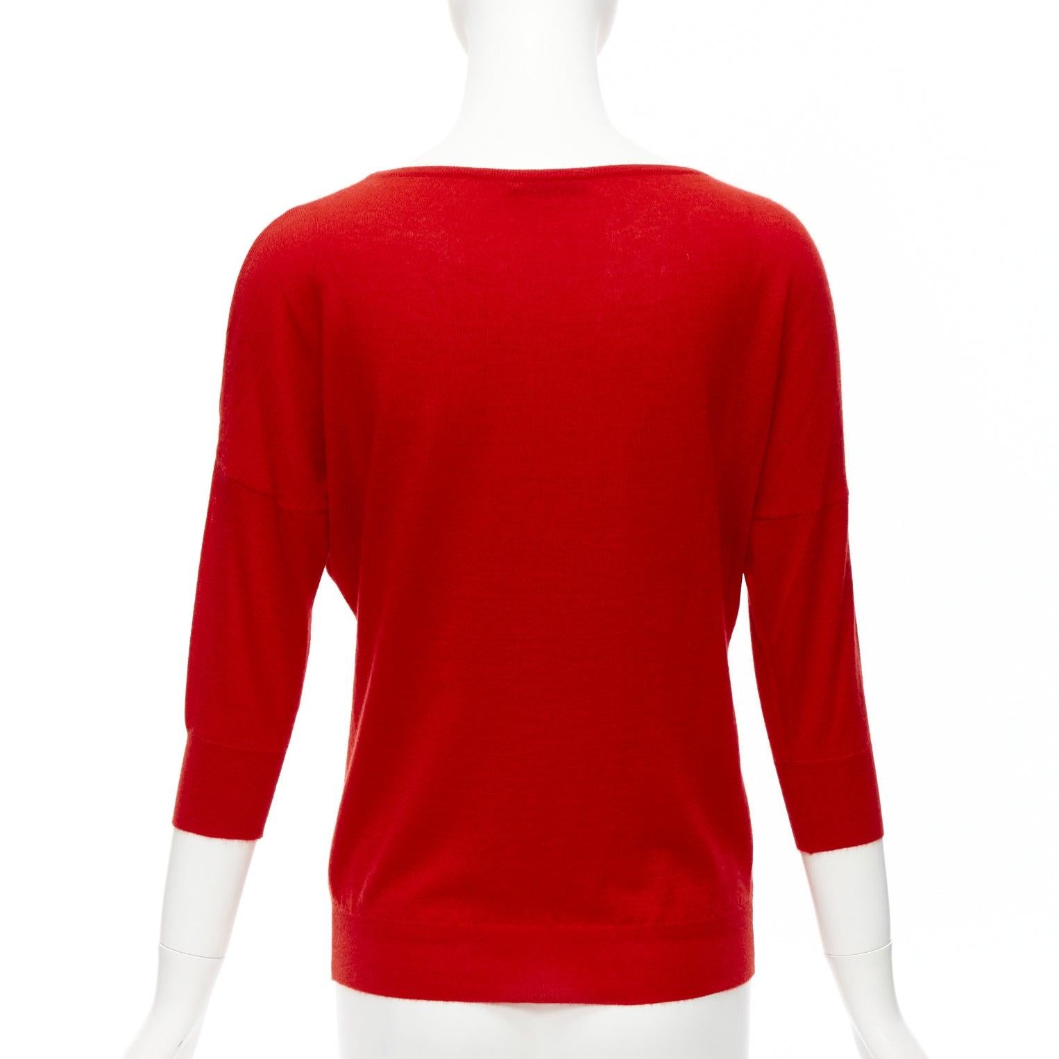 ALEXANDER MCQUEEN 100% cashmere red drop sleeve wide neck sweater top XS For Sale 1