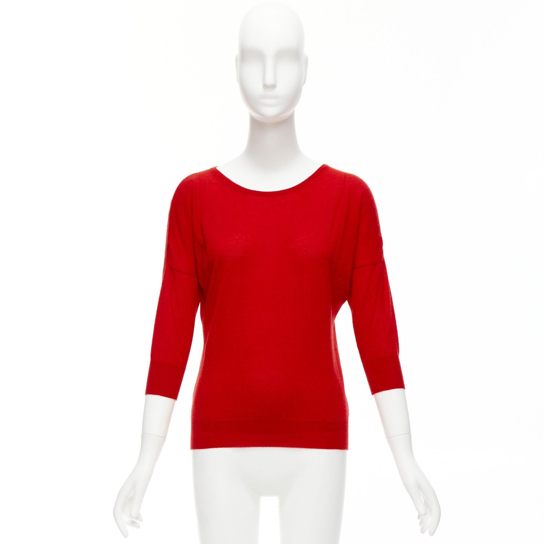 ALEXANDER MCQUEEN 100% cashmere red drop sleeve wide neck sweater top XS For Sale 5