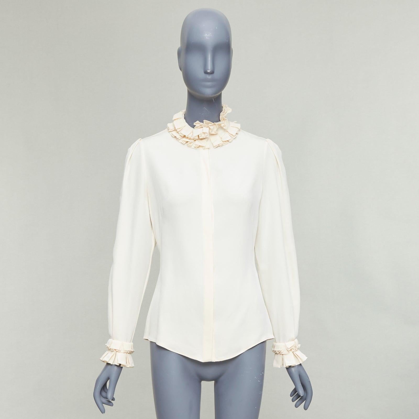 Alexander McQueen - Chemisier à col volant victorien et à pinces, 100 % soie crème IT38 XS en vente 4
