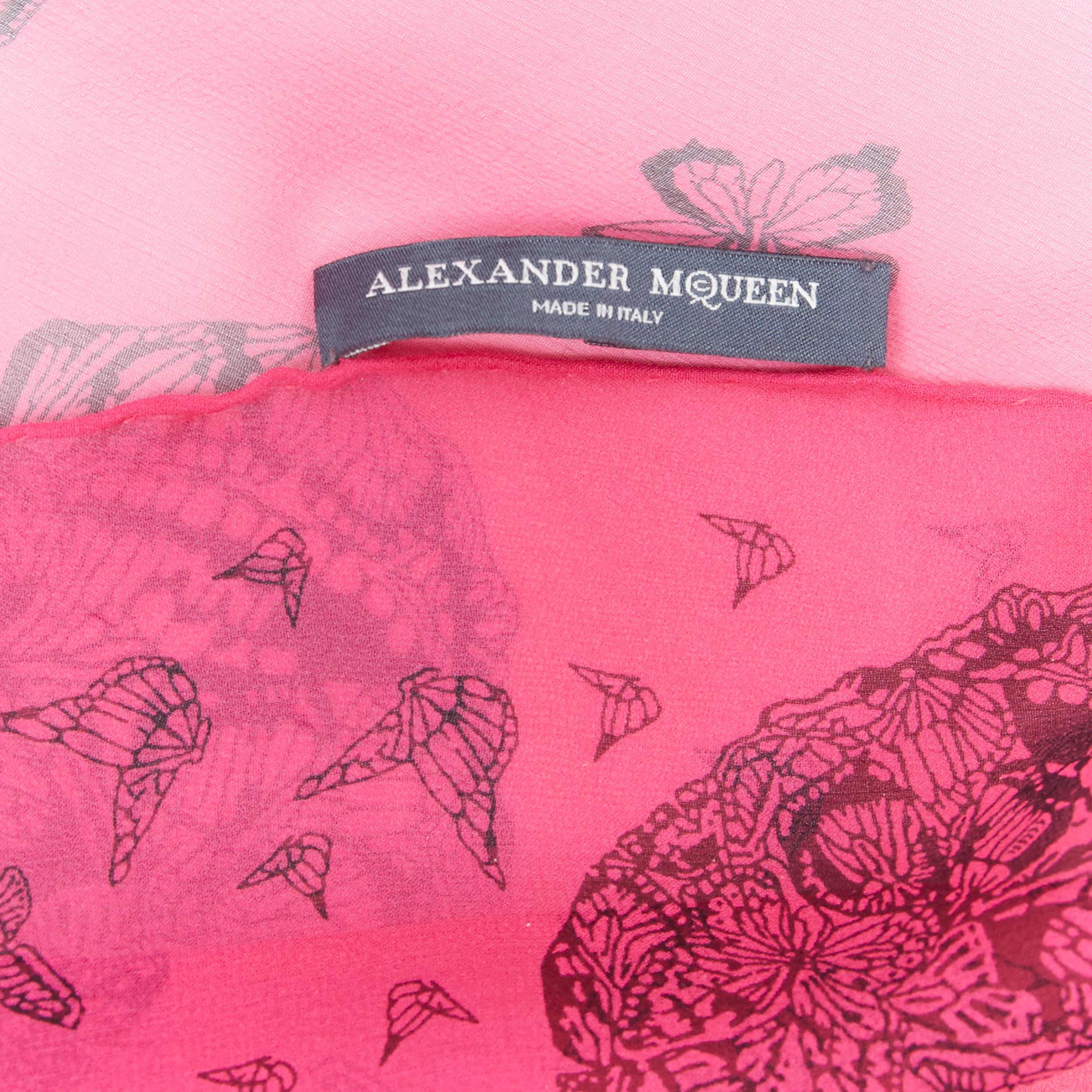 ALEXANDER MCQUEEN 100% silk fuschia pink skeleton butterfly print scarf 2