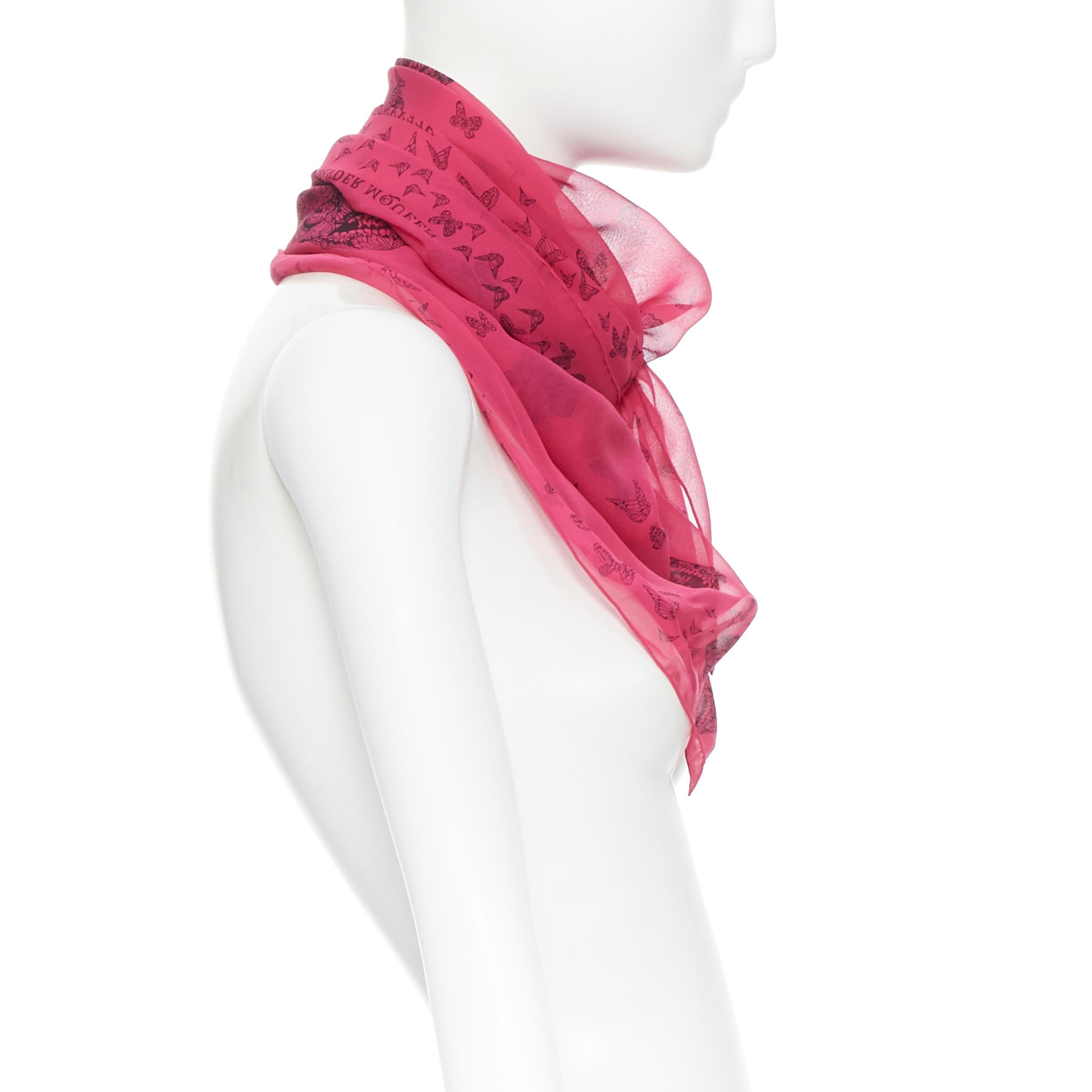 Pink ALEXANDER MCQUEEN 100% silk fuschia pink skeleton butterfly print scarf