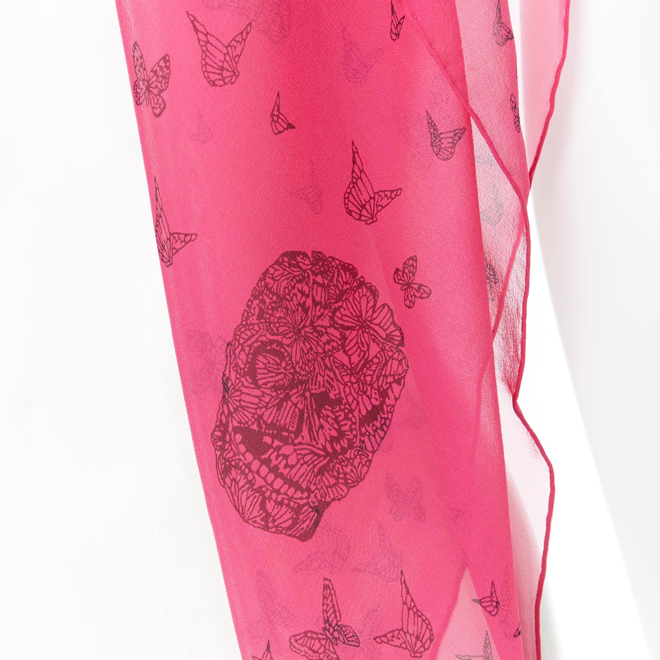 Women's ALEXANDER MCQUEEN 100% silk fuschia pink skeleton butterfly print scarf