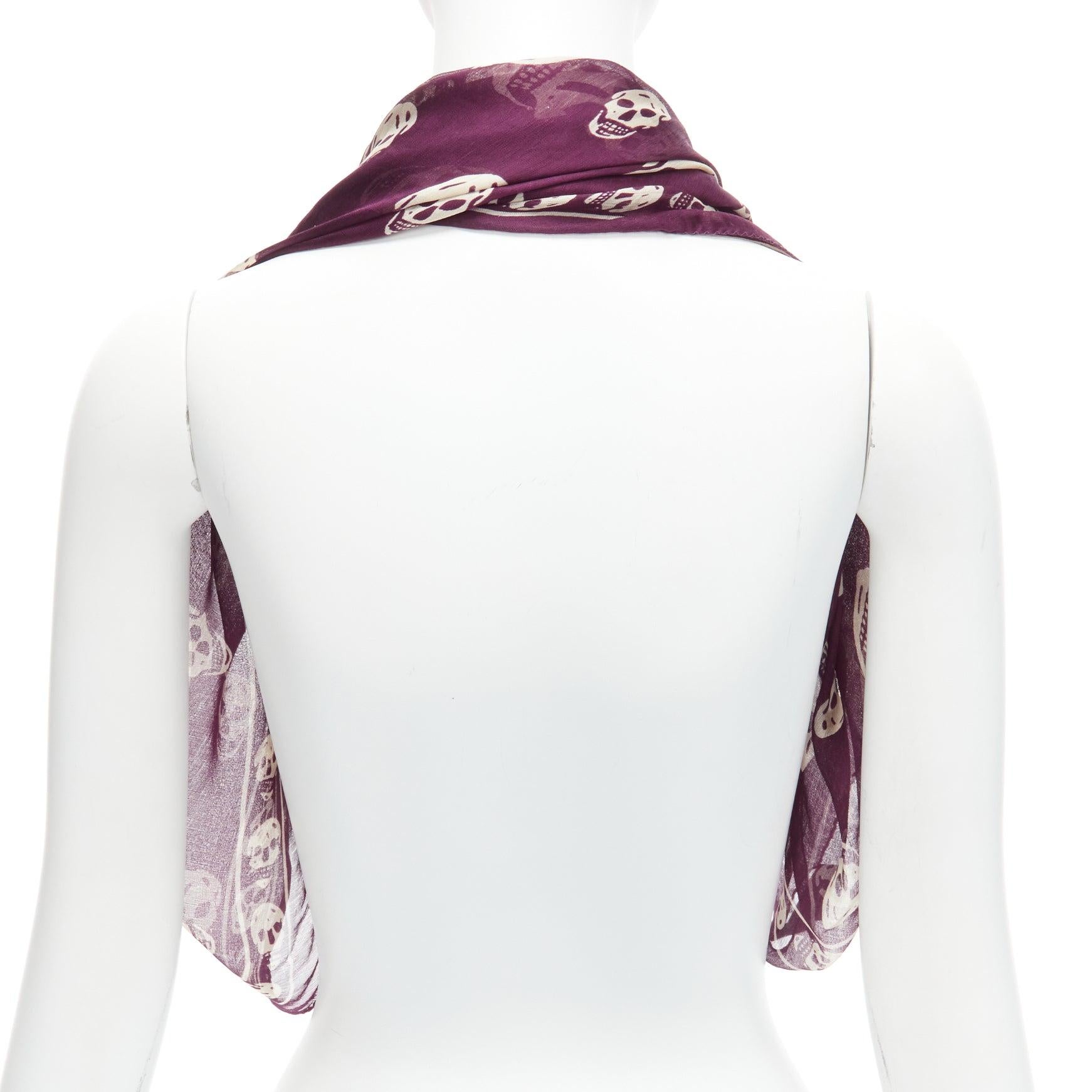 ALEXANDER MCQUEEN 100% silk purple cream skull print logo scarf 1