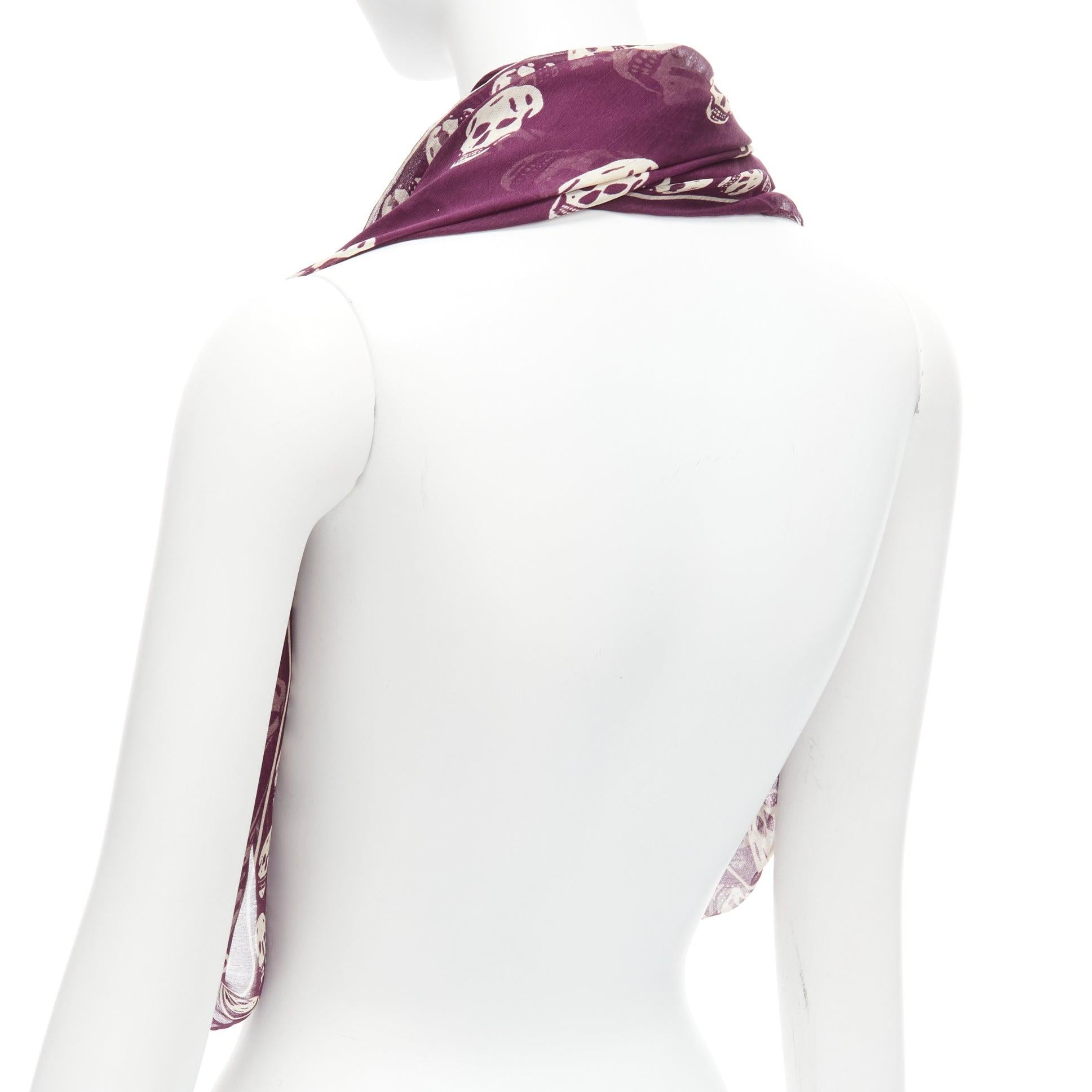 ALEXANDER MCQUEEN 100% silk purple cream skull print logo scarf 2