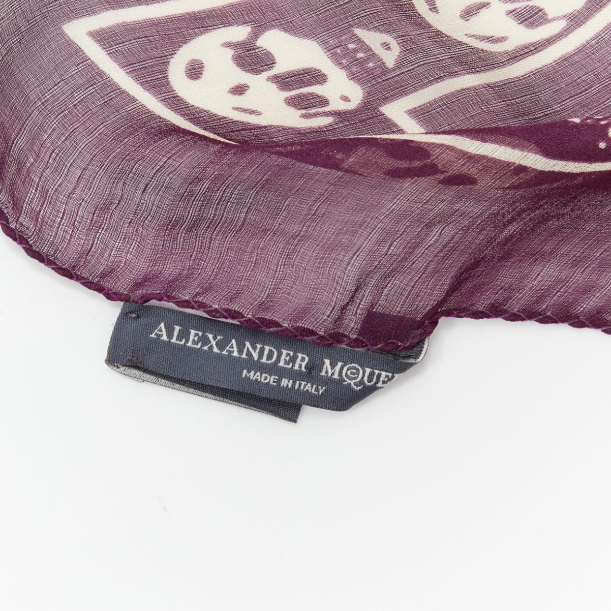 ALEXANDER MCQUEEN 100% silk purple cream skull print logo scarf 4