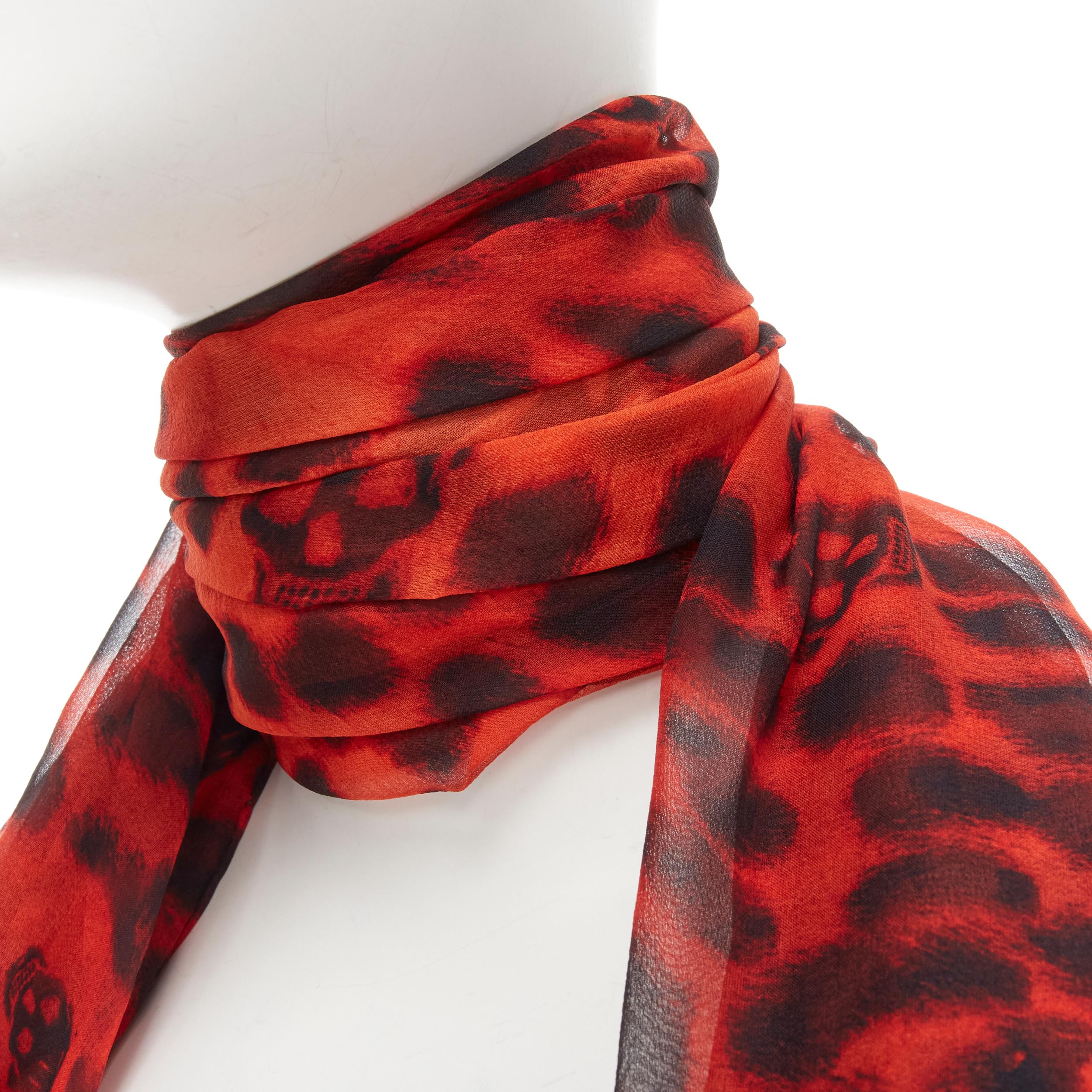 Gray ALEXANDER MCQUEEN 100% silk red leopard spotted skull print scarf