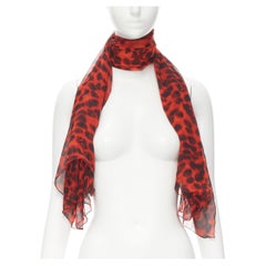 ALEXANDER MCQUEEN 100% silk red leopard spotted skull print scarf