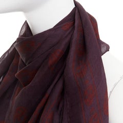 ALEXANDER MCQUEEN 100% silk Signature Skull purple red print semi sheer scarf