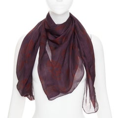 ALEXANDER MCQUEEN 100% silk Signature Skull purple red print semi sheer scarf