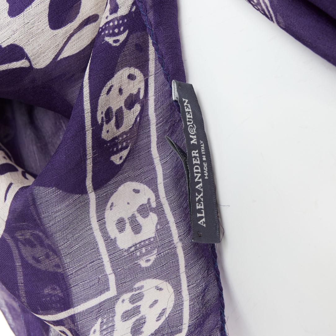 ALEXANDER MCQUEEN 100% silk skull printed purple off white boho scarf For Sale 3