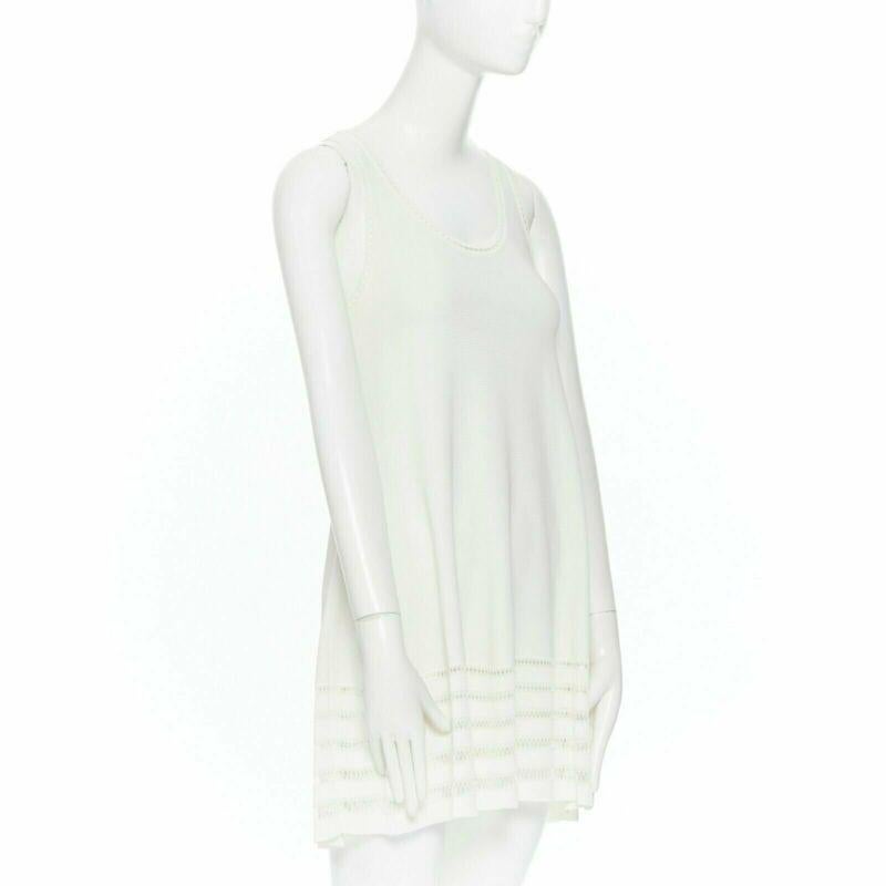 Gray ALEXANDER MCQUEEN 100% viscose knit cream scoop neck ladder detail dress XS For Sale