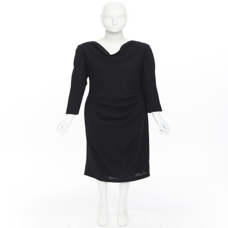 Black ALEXANDER MCQUEEN 100% wool black cowl neck draped waist knee length dress IT44 For Sale