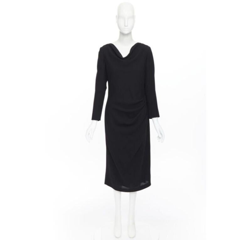 Black ALEXANDER MCQUEEN 100% wool black cowl neck draped waist knee length dress IT44