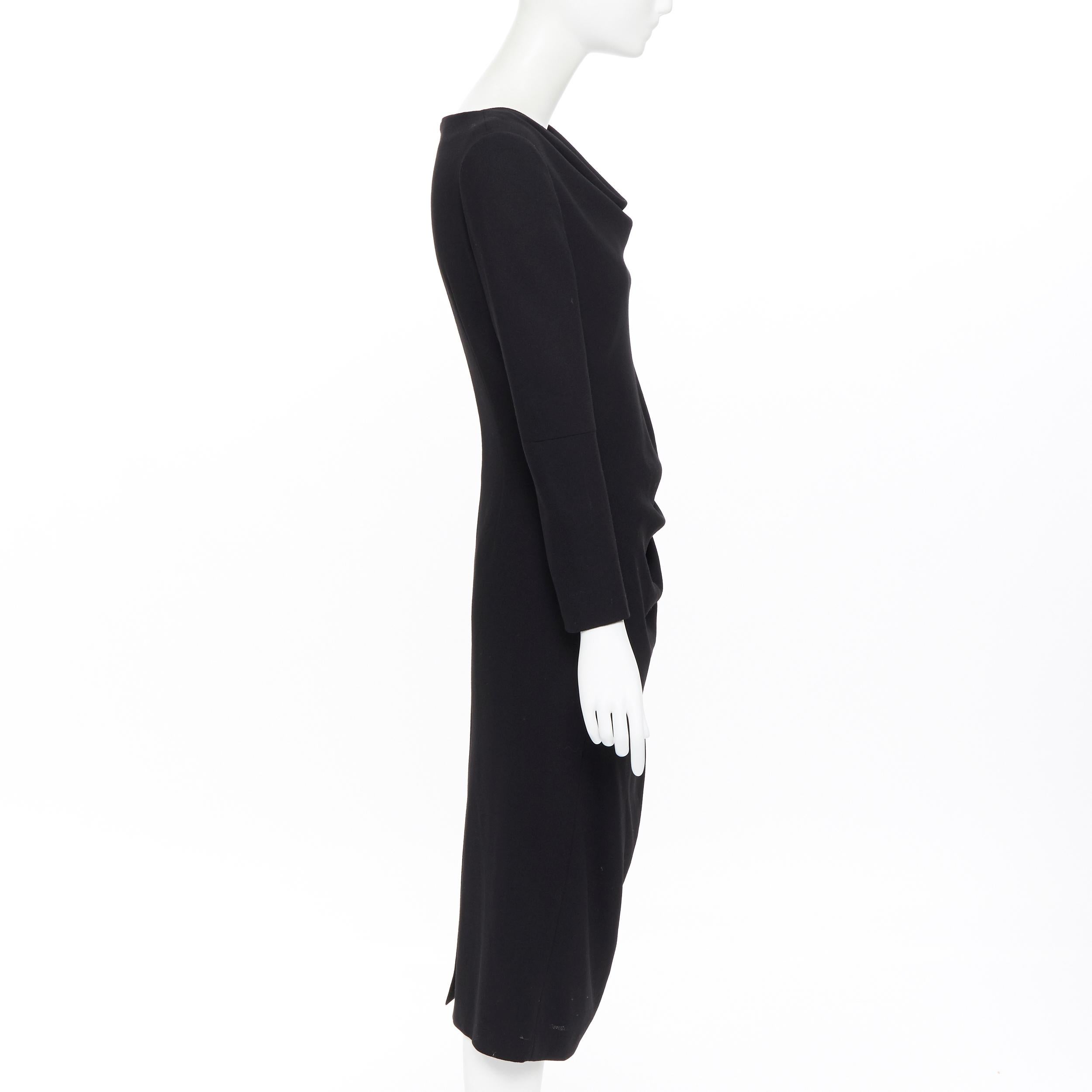 Black ALEXANDER MCQUEEN 100% wool black cowl neck draped waist knee length dress IT44