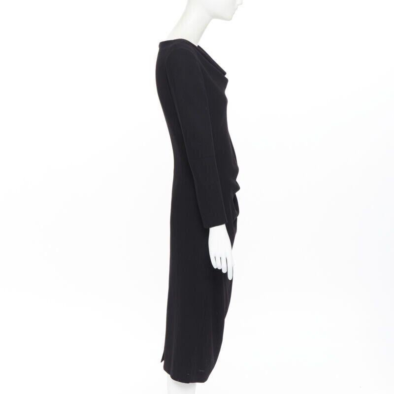 Women's ALEXANDER MCQUEEN 100% wool black cowl neck draped waist knee length dress IT44 For Sale