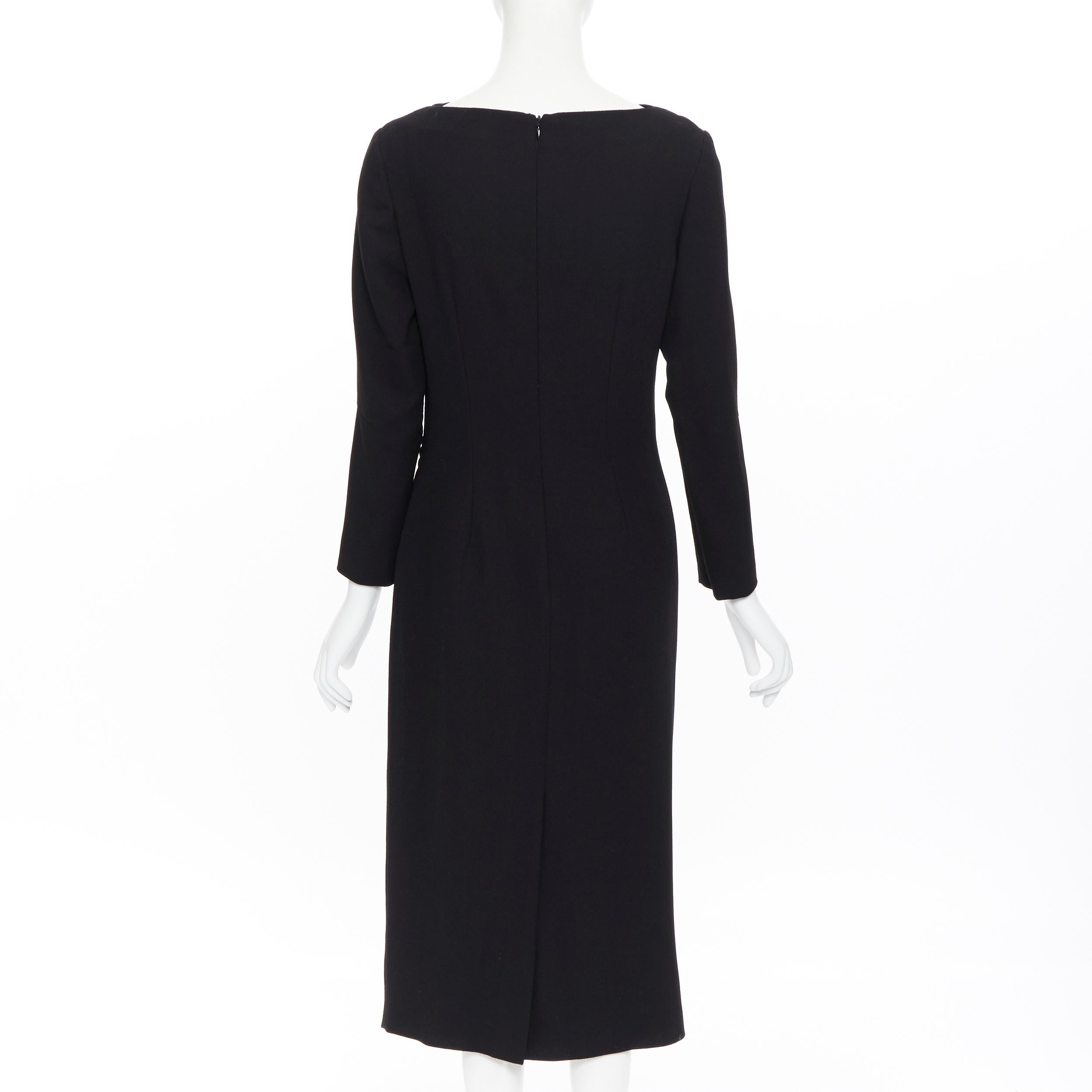 ALEXANDER MCQUEEN 100% wool black cowl neck draped waist knee length dress IT44 In Excellent Condition In Hong Kong, NT
