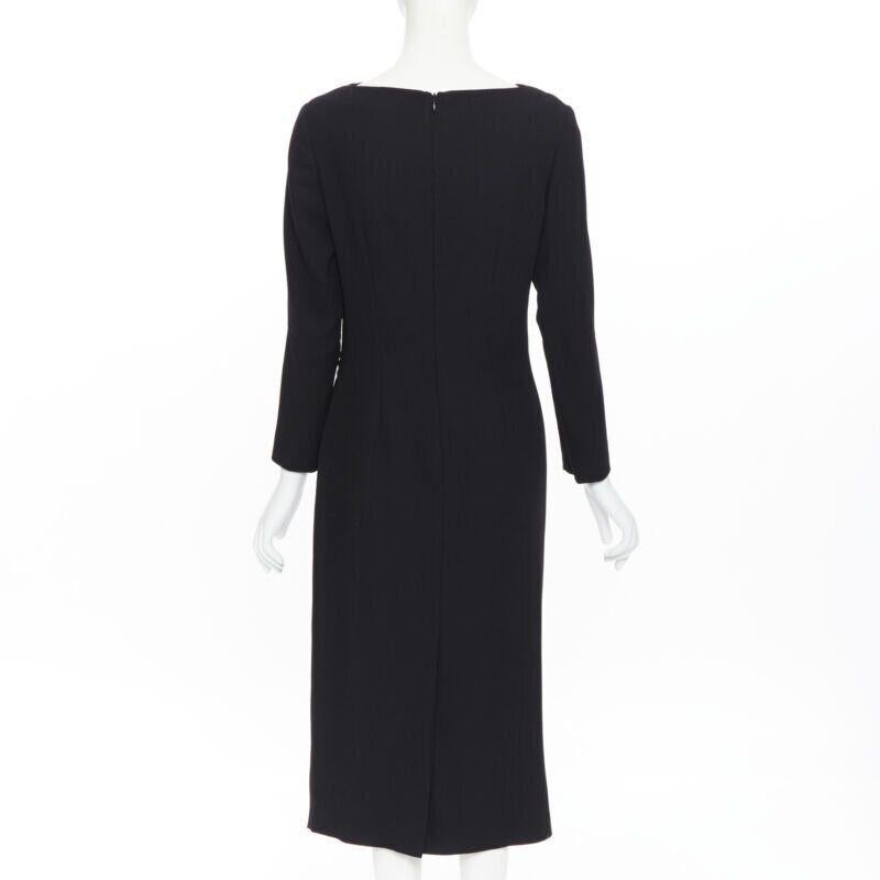 ALEXANDER MCQUEEN 100% wool black cowl neck draped waist knee length dress IT44 1