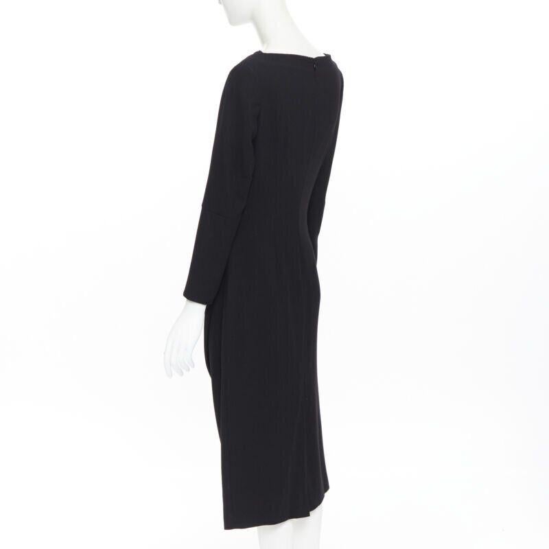 ALEXANDER MCQUEEN 100% wool black cowl neck draped waist knee length dress IT44 For Sale 2
