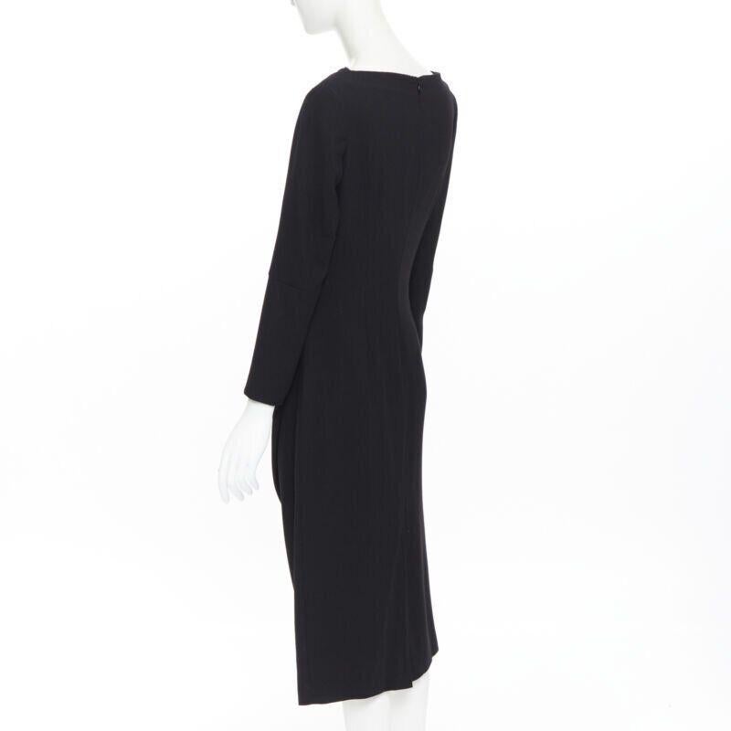 ALEXANDER MCQUEEN 100% wool black cowl neck draped waist knee length dress IT44 2