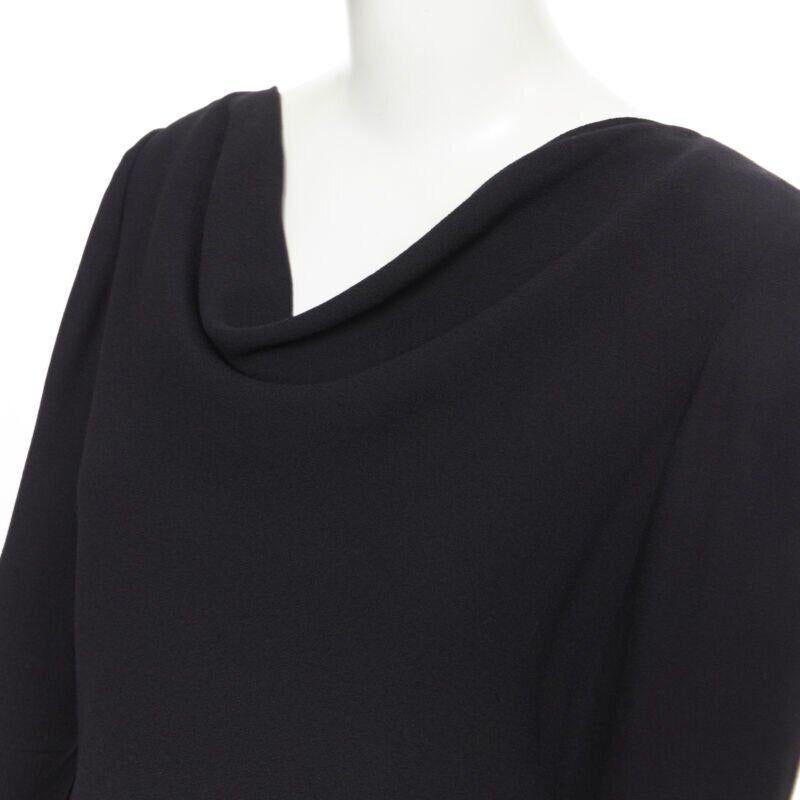 ALEXANDER MCQUEEN 100% wool black cowl neck draped waist knee length dress IT44 3