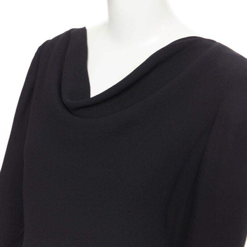 ALEXANDER MCQUEEN 100% wool black cowl neck draped waist knee length dress IT44 For Sale 3