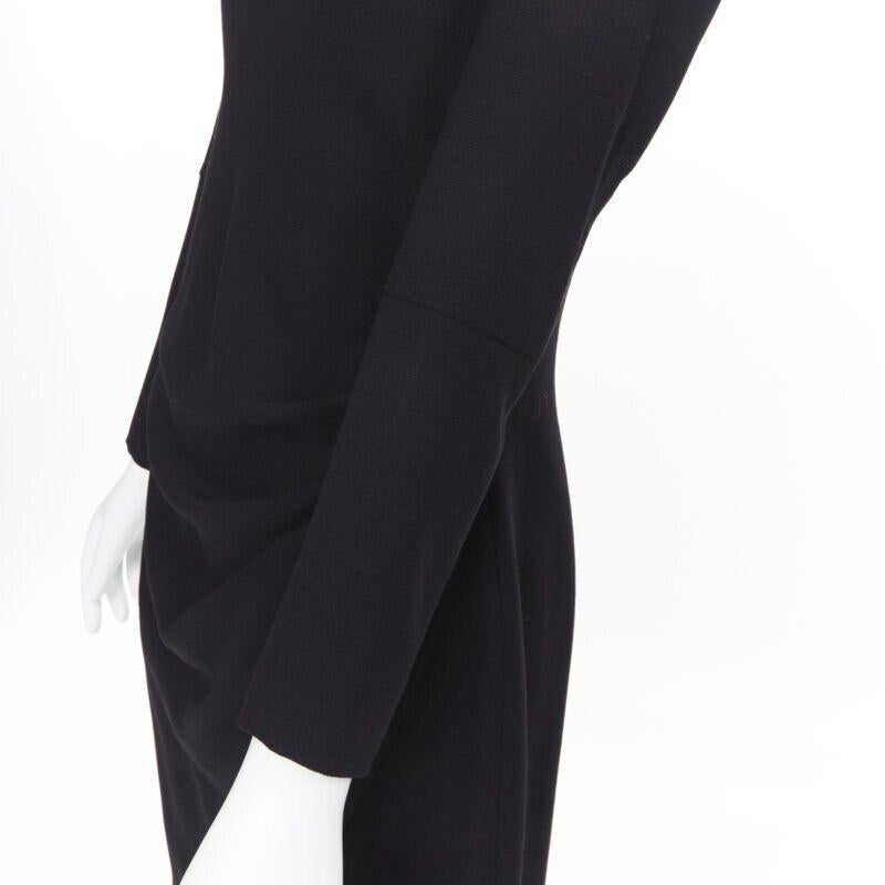 ALEXANDER MCQUEEN 100% wool black cowl neck draped waist knee length dress IT44 4
