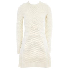 ALEXANDER MCQUEEN 100% wool cream honeycomb textured knit flared hem dress S