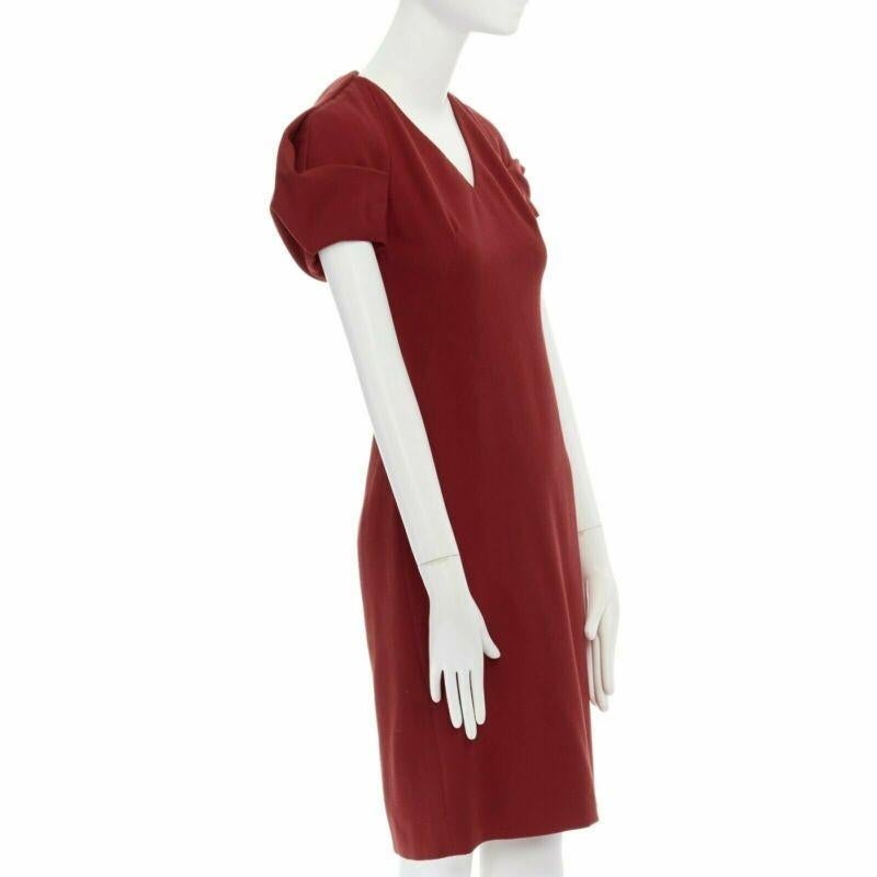 ALEXANDER MCQUEEN 100% wool crepe V-neck pleated sleeves cocktail dress IT38 XS In Good Condition For Sale In Hong Kong, NT