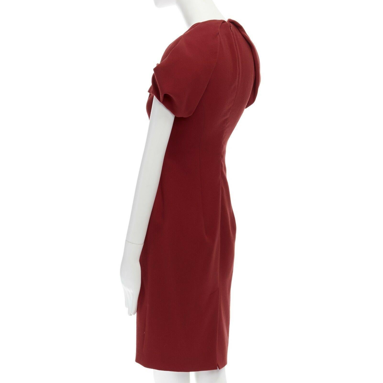 Women's ALEXANDER MCQUEEN 100% wool crepe V-neck pleated sleeves cocktail dress IT38 XS