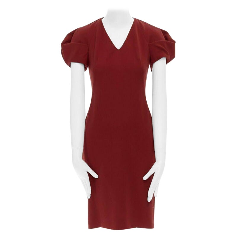 ALEXANDER MCQUEEN 100% wool crepe V-neck pleated sleeves cocktail dress IT38 XS