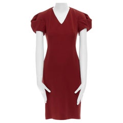 ALEXANDER MCQUEEN 100% wool crepe V-neck pleated sleeves cocktail dress IT38 XS