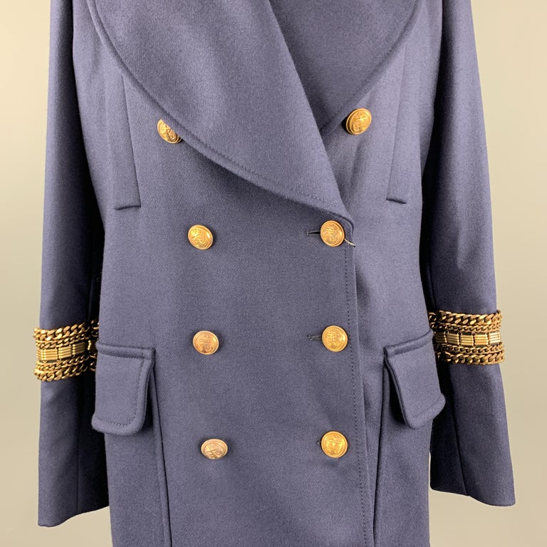 ALEXANDER MCQUEEN 12 Navy Wool Anchor Button Chain Stripe Nautical Coat ...