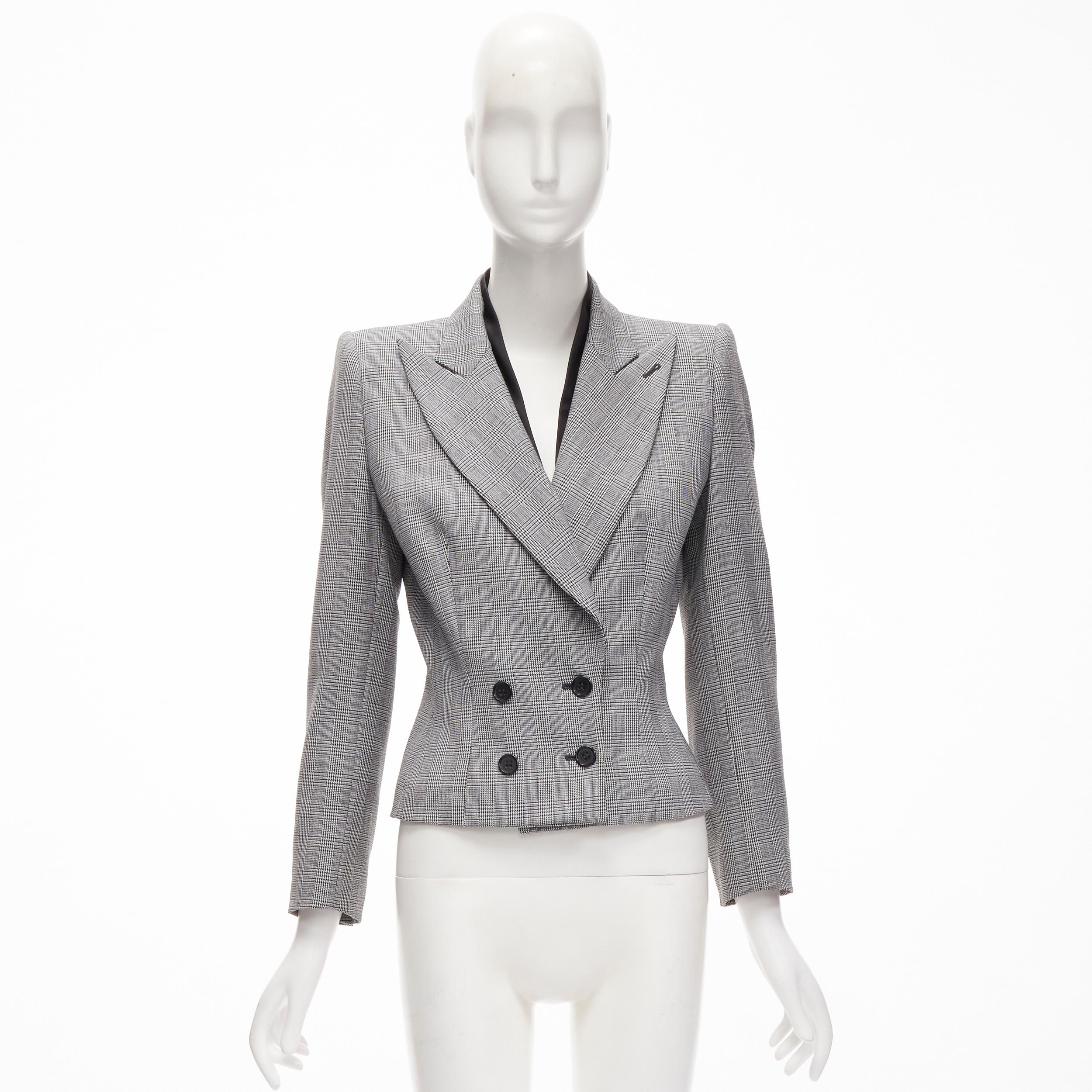ALEXANDER MCQUEEN 1990s Vintage grey houndstooth layer collar blazer IT40 S For Sale 6